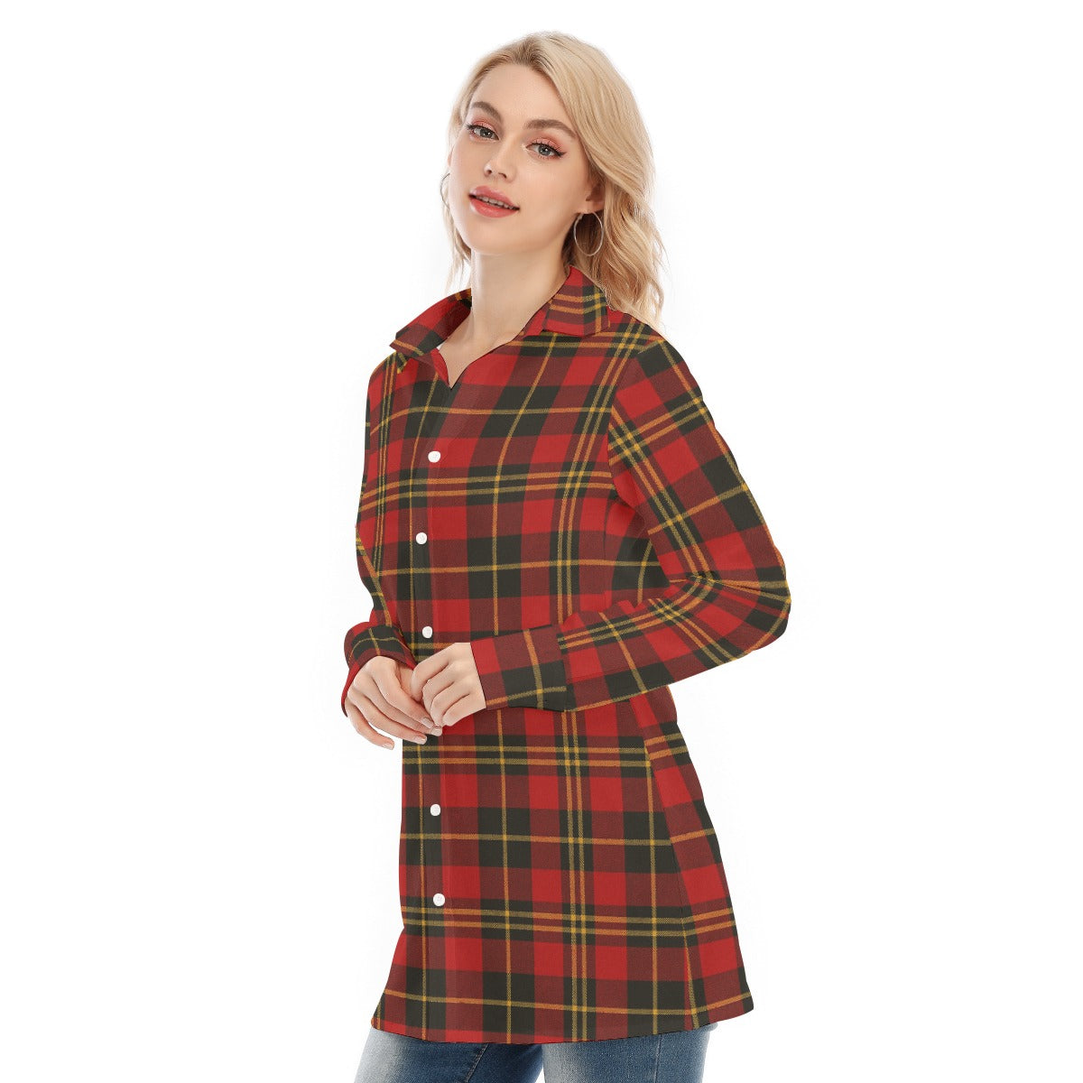 Maryland Tartan Plaid Terrapins Women's Long Shirt |115GSM Cotton poplin