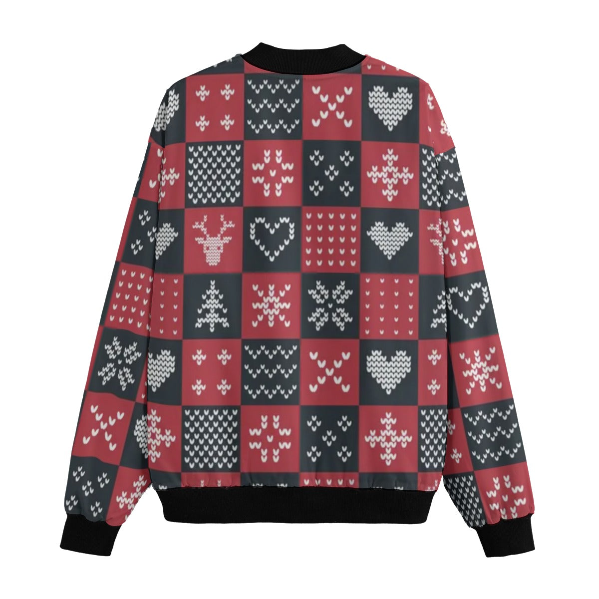 Urban Legend Red Christmas and New Year Snow Pattern Winter Geometric Fleece Bomber Jacket