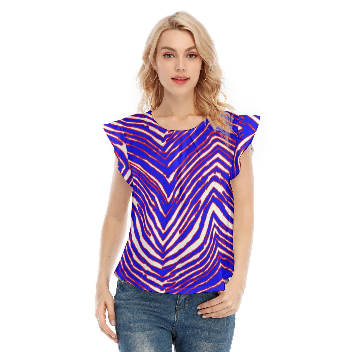 Buffalo Bills Zubaz Women's O-neck T-shirt With Ruffle Sleeves