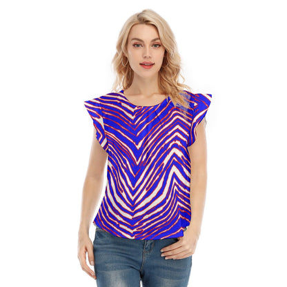 Buffalo Bills Zubaz Women's O-neck T-shirt With Ruffle Sleeves
