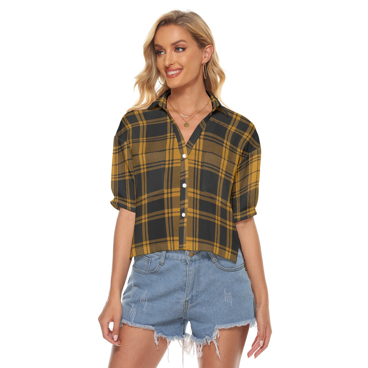 Urban Legend Missouri Tigers Tartan Plaid Women's V-Neck Shirt – Black and Gold College Streetwear w