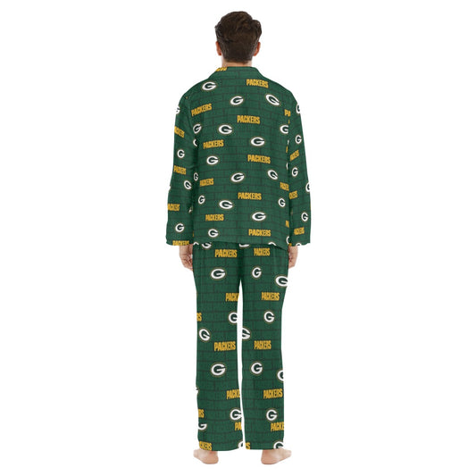 Green Bay Football Game Day All-Over Print Men's Lapel Pajama Set