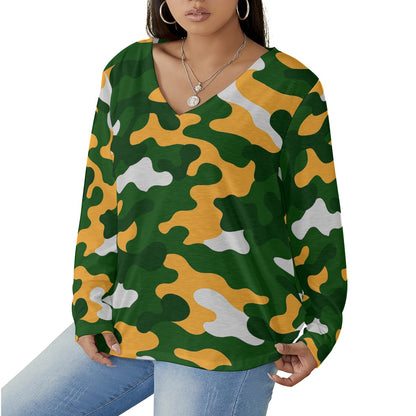 Green Bay Football Game Day All-Over Print Women's V-neck T-shirt With Curved Hem(Plus Size)