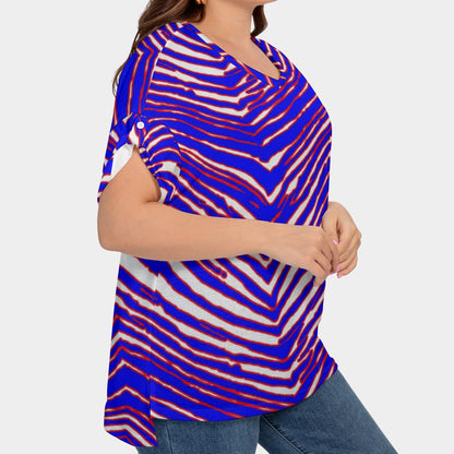 Buffalo Bills Zubaz Women's Drop-shoulder Short Sleeve T-shirt With Sleeve Loops(Plus Size)