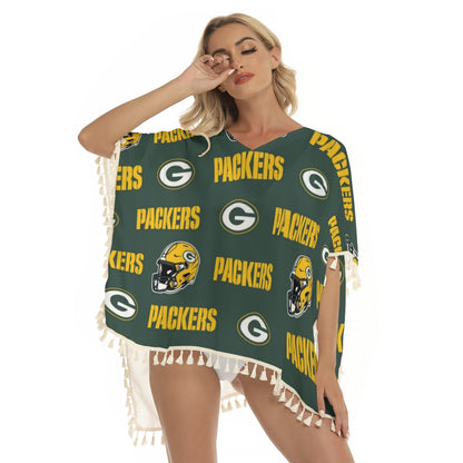 Green Bay Football Game Day All-Over Print Women's Square Fringed Shawl