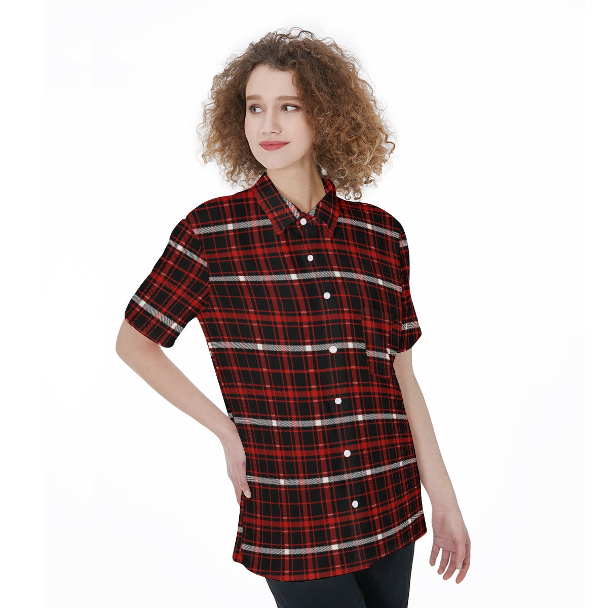 Nebraska Tartan Plaid Cornhuskers Women's Short Sleeve Shirt With Pocket