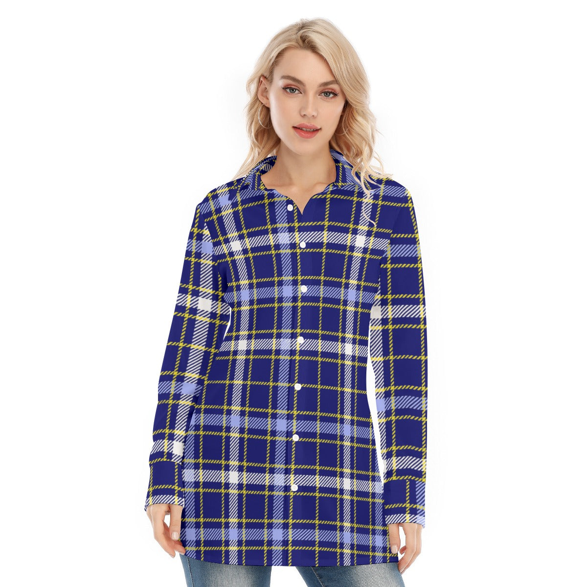 Michigan Tartan Plaid Wolverines Women's Long Shirt |115GSM Cotton poplin