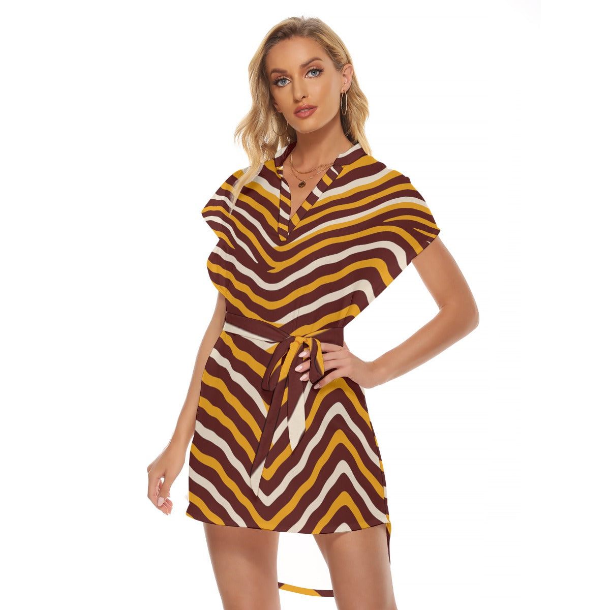 Washington Commanders Women's Stand-up Collar Casual Dress With Belt