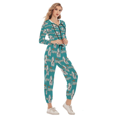 Miami Football Game Day All-Over Print Women's Crop Hoodie Sports Set