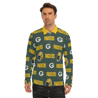 Green Bay Football Game Day All-Over Print Men's Lapel T-shirt With Neckline Zipper Closure