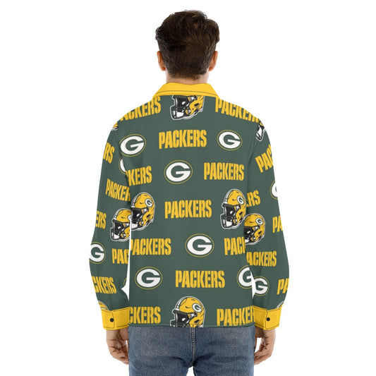 Green Bay Football Game Day All-Over Print Men's Lapel Collar Shirt With Concealed Placket