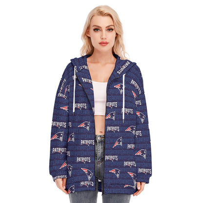 New England Football Game Day All-Over Print Women's Long Hoodie With Zipper Closure