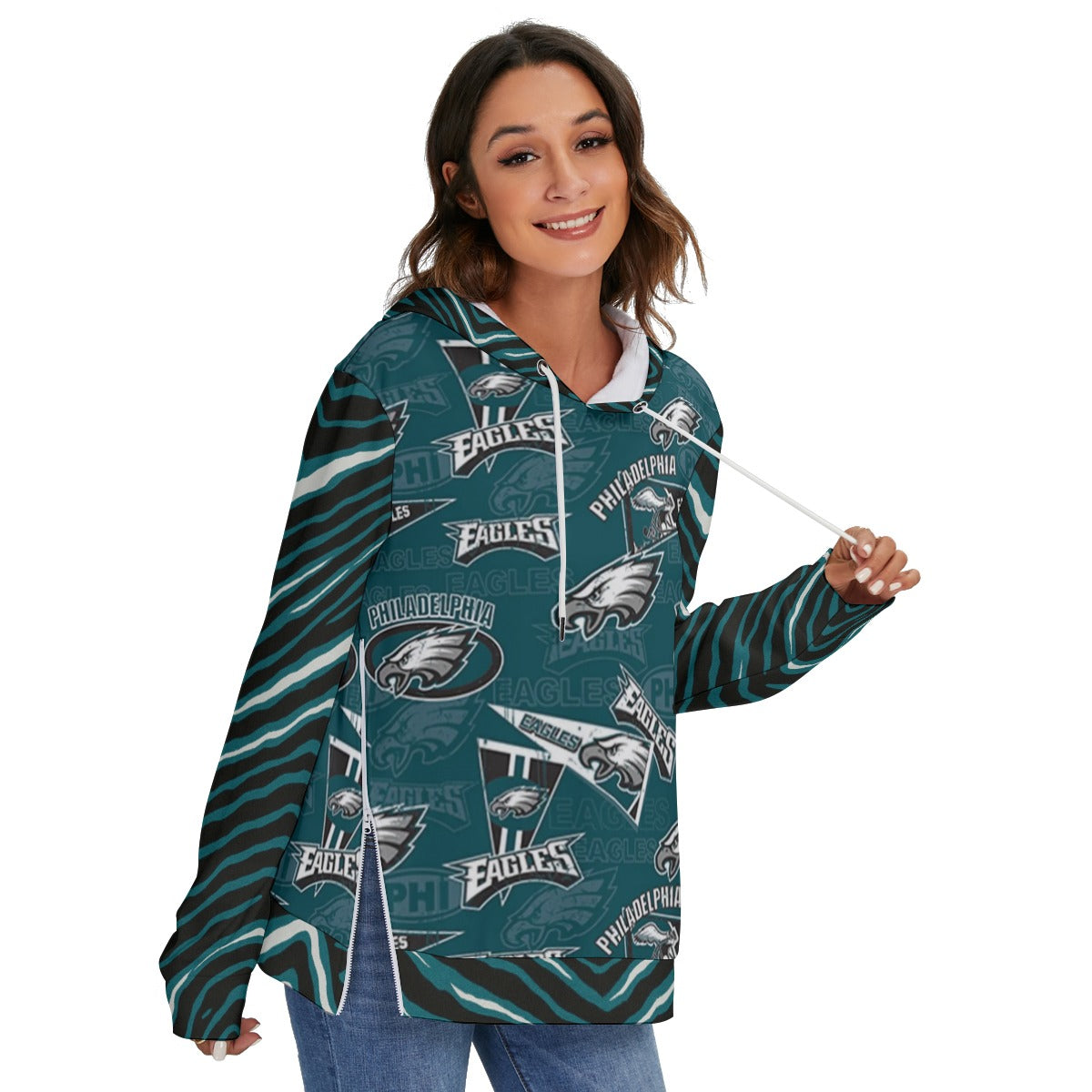 Philadelphia Football Game Day All-Over Print Women's Heavy Fleece Zip-on-the-Side Hoodie