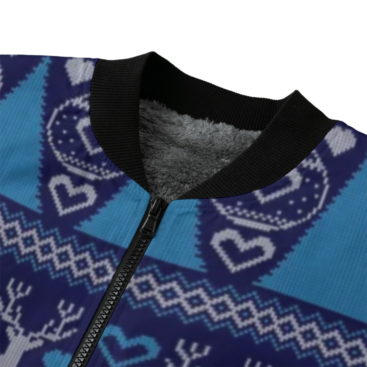 Urban Legend Blue Snow Inspired Pattern Knitted Christmas and New Year Fleece Bomber Jacket