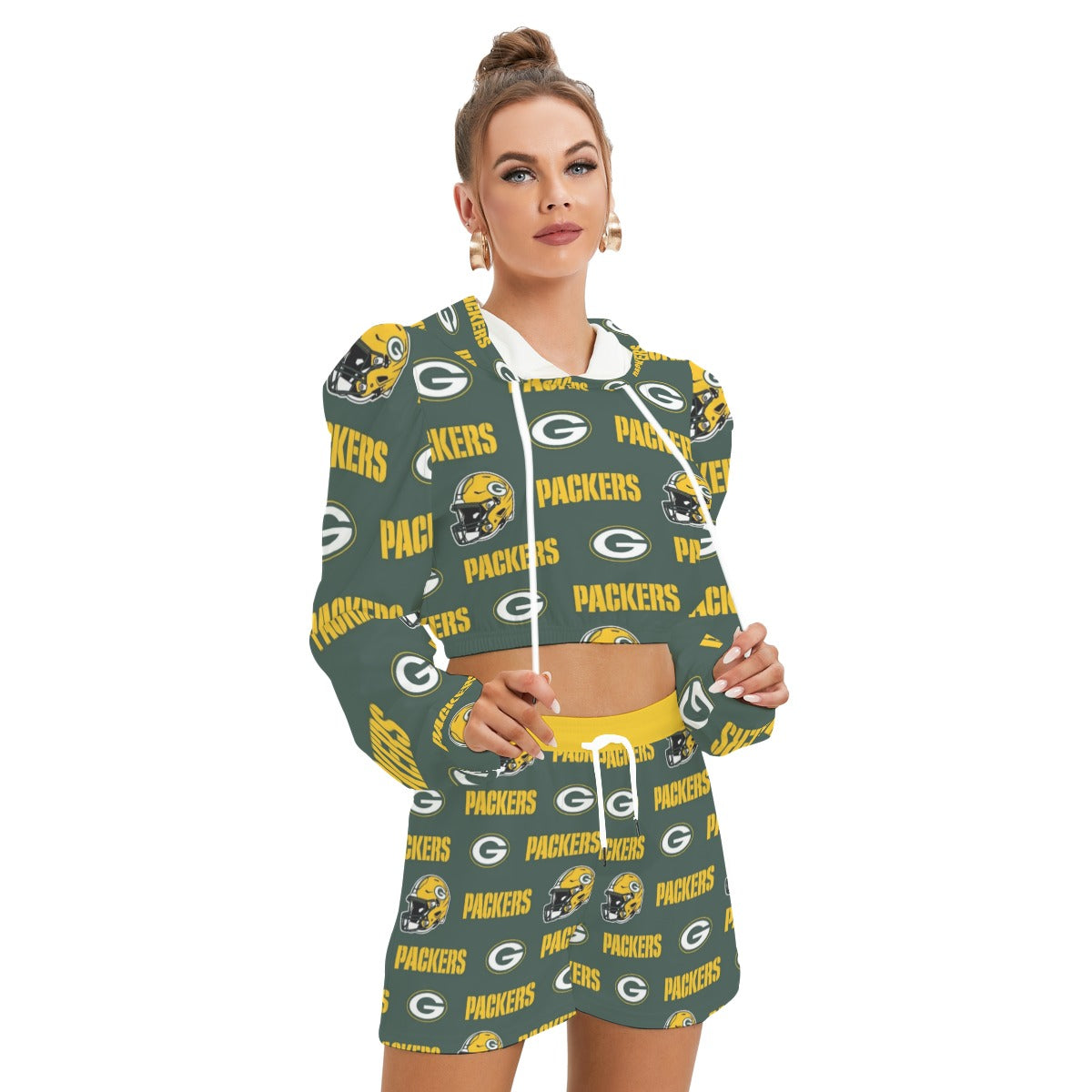Green Bay Football Game Day All-Over Print Women's Mirco Fleece Hoodie And Shorts Set
