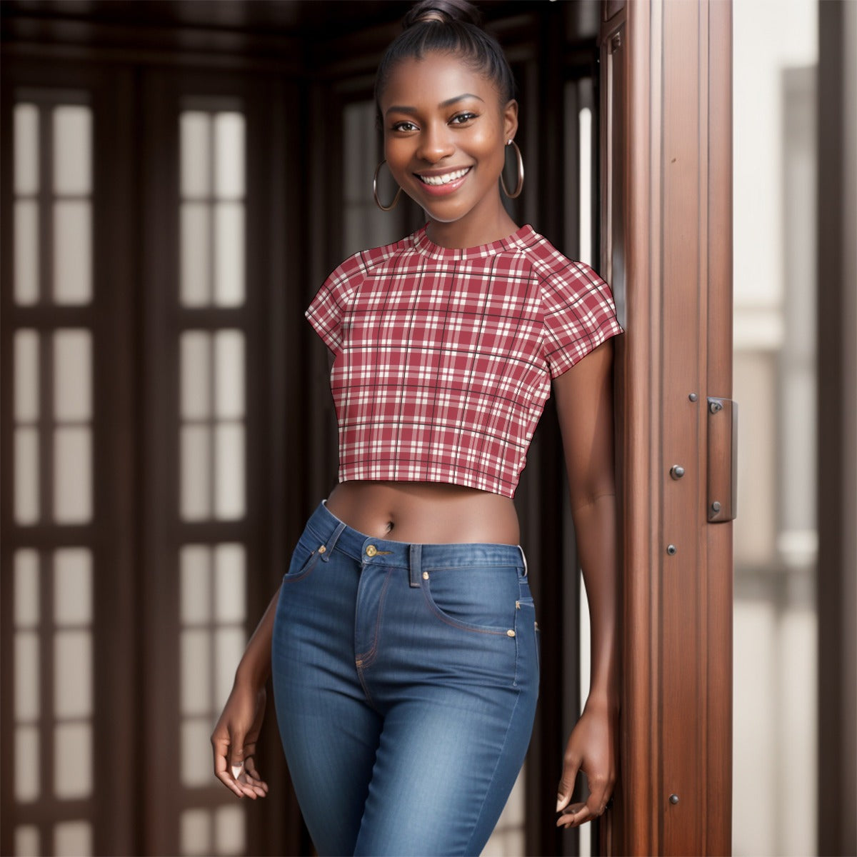 Alabama Tartan plaid Women's Raglan Cropped T-shirt