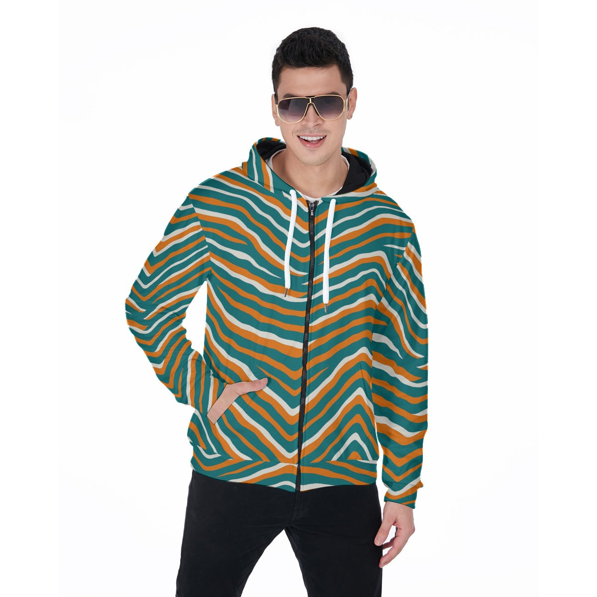 Miami Football Game Day All-Over Print Men's Heavy Fleece Zip Up Hoodie