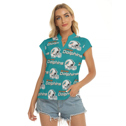 Miami Football Game Day All-Over Print Women's Stacked V-neck Short Sleeve Blouse