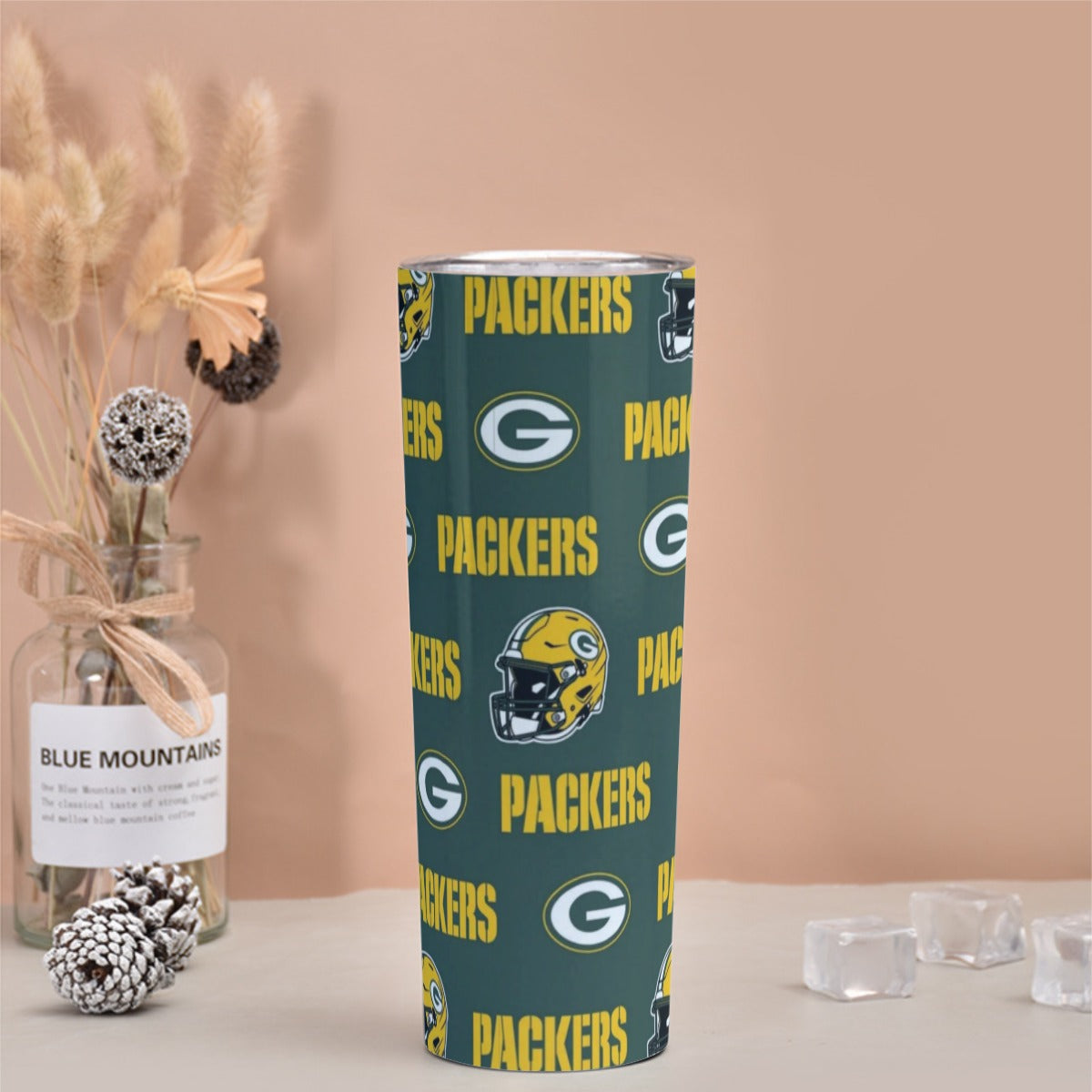 Green Bay Football Game Day Skinny Tumbler Stainless Steel with Lids 30OZ