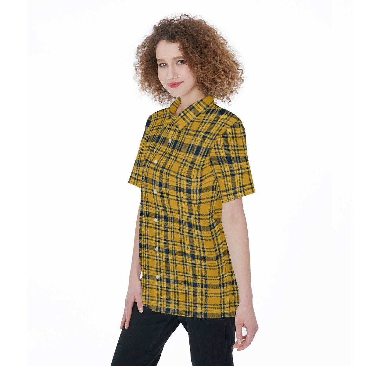 Georgia Yellow Jackets Tartan Plaid Women's Short Sleeve Shirt With Pocket