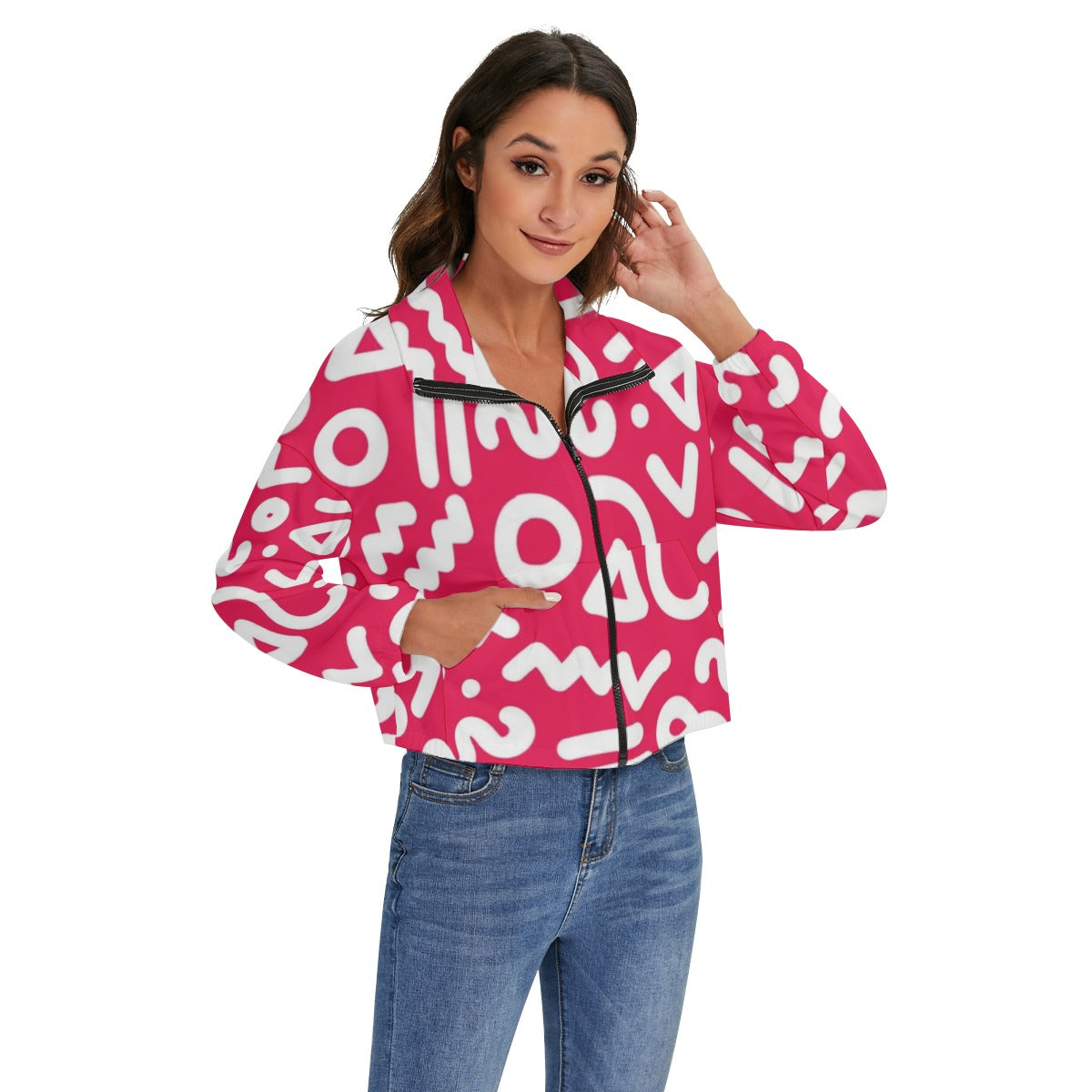 Urban Legend 90s Street Icons Memphis Red Pattern Women’s Zip Jacket