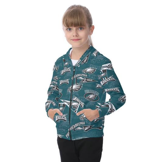 Philadelphia Football Game Day All-Over Print Kid's Zip-up Hoodie With Patch Pocket