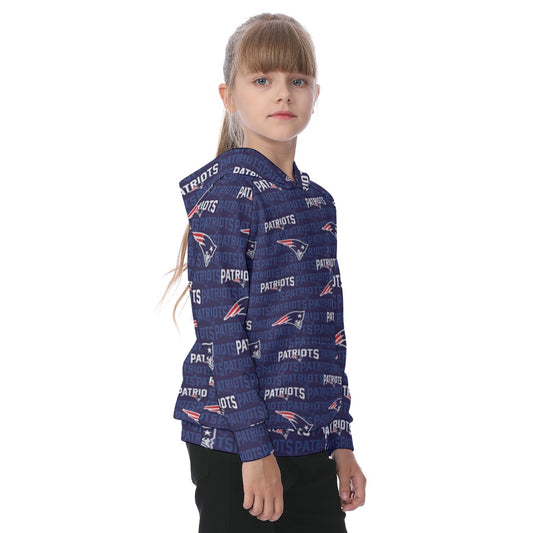 New England Football Game Day All-Over Print Kid's Raglan Pullover Hoodie