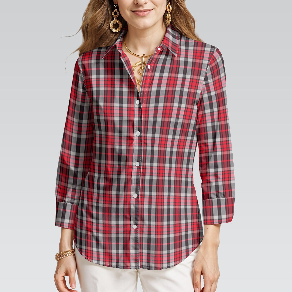 New Mexico Tartan Plaid Lobos Women's 3/4 Sleeve Shirt