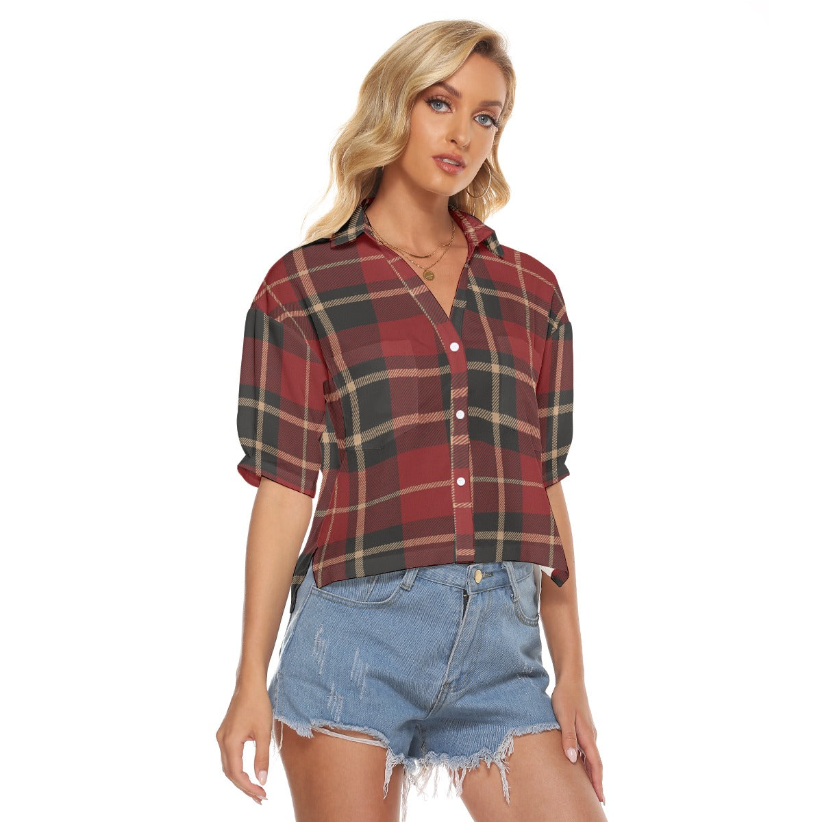 Urban Legend Utah Utes Tartan Plaid Women's V-Neck Shirt – Red, White, and Black College Streetwear
