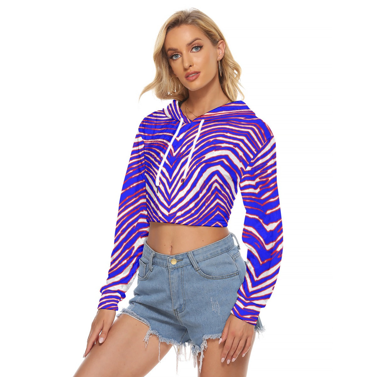 Buffalo Bills Zubaz Women's Crop Top Hoodie|Velvet