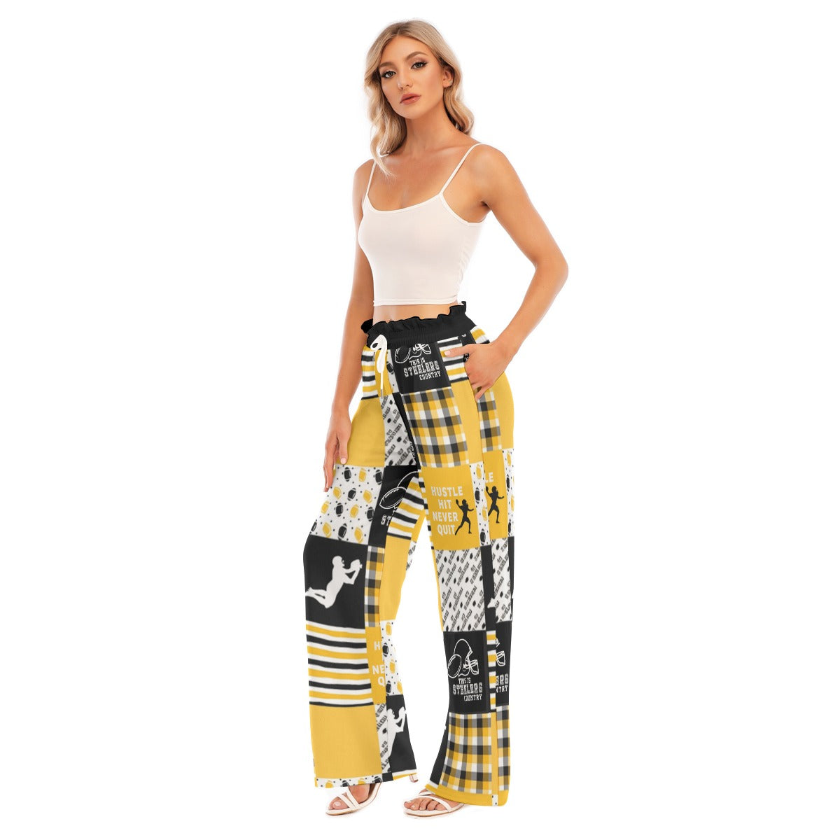 All-Over Print Women's Waist Fungus Edge Wide-leg Pants