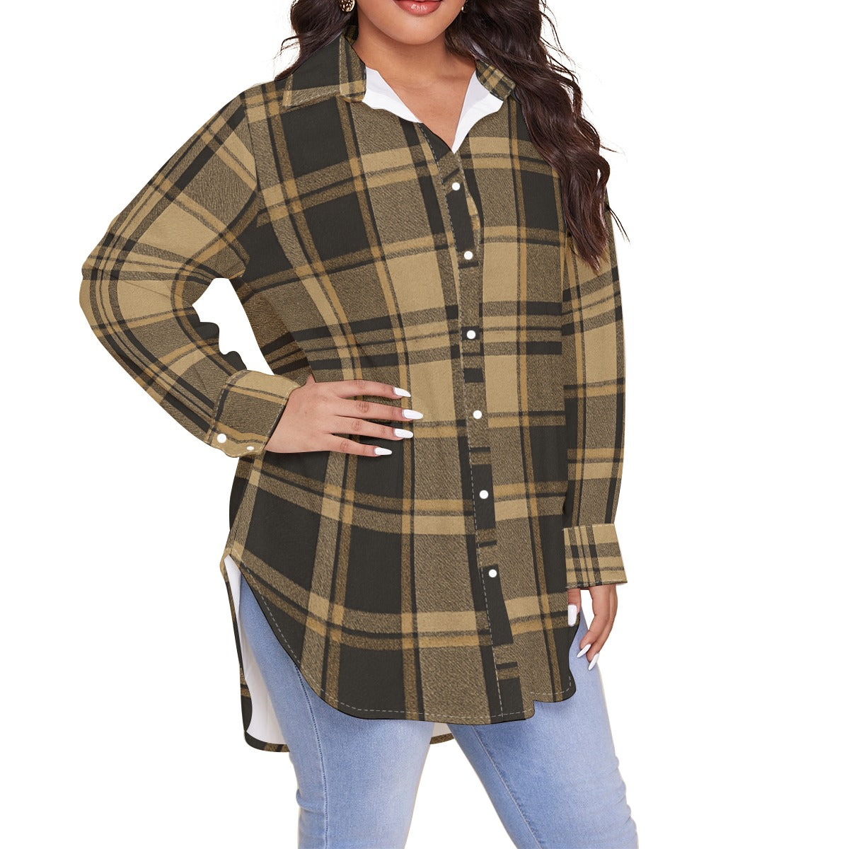 Colorado Tartan Plaid Women's Shirt With Long Sleeve(Plus Size)