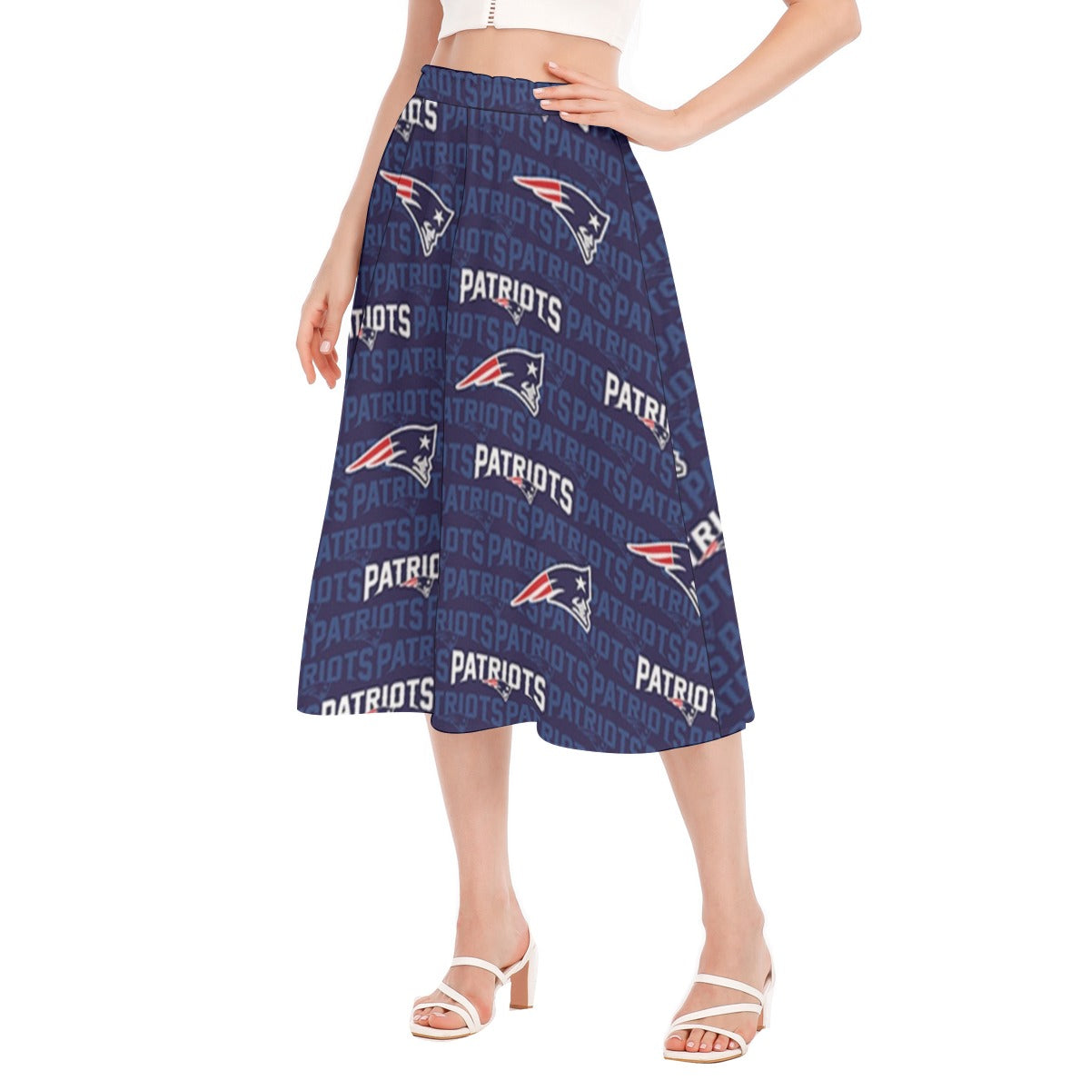 New England Football Game Day All-Over Print Women's Long Section Chiffon Skirt