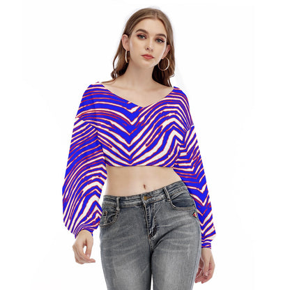 Buffalo Bills Zubaz Women's V-neck Long Sleeve Cropped Sweatshirt