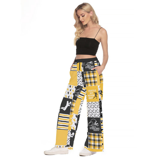 Pittsburgh Steelers All-Over Print Women's Side Slit Snap Button Trousers
