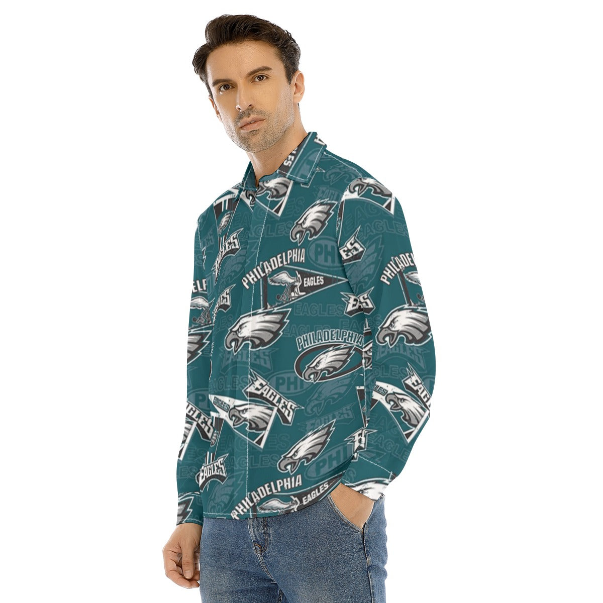 Philadelphia Football Game Day All-Over Print Men's Lapel Collar Shirt With Concealed Placket