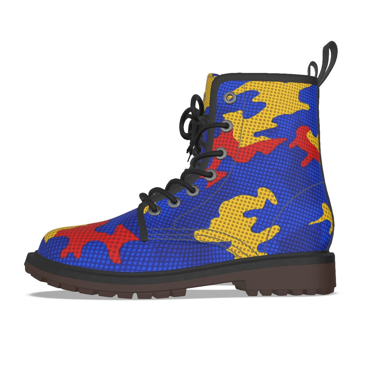 Urban Legend Kansas Blue and Crimson Camo Martin Short Boots – Jayhawks-Inspired Streetwear for Game