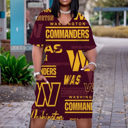 Washington Commanders Women'S V Neck Short Sleeve Dress|Plus Size