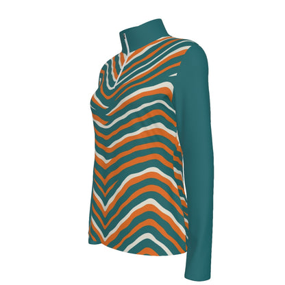 Miami Football Game Day All-Over Print Women's Sports Collar Jersey With Long Sleeve| Interlock