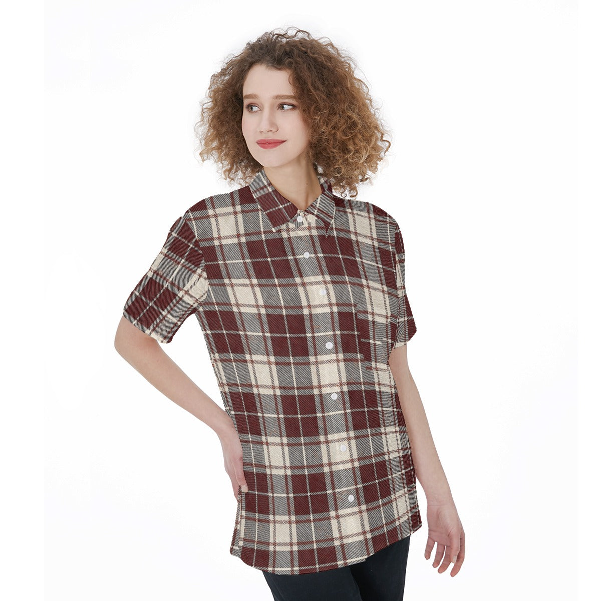 Oklahoma Tartan Plaid Sooners Women's Short Sleeve Shirt With Pocket