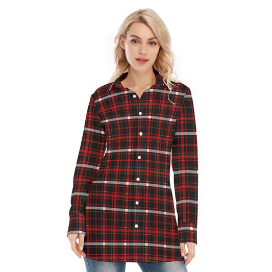 Nebraska Tartan Plaid Cornhuskers Women's Long Shirt |115GSM Cotton poplin