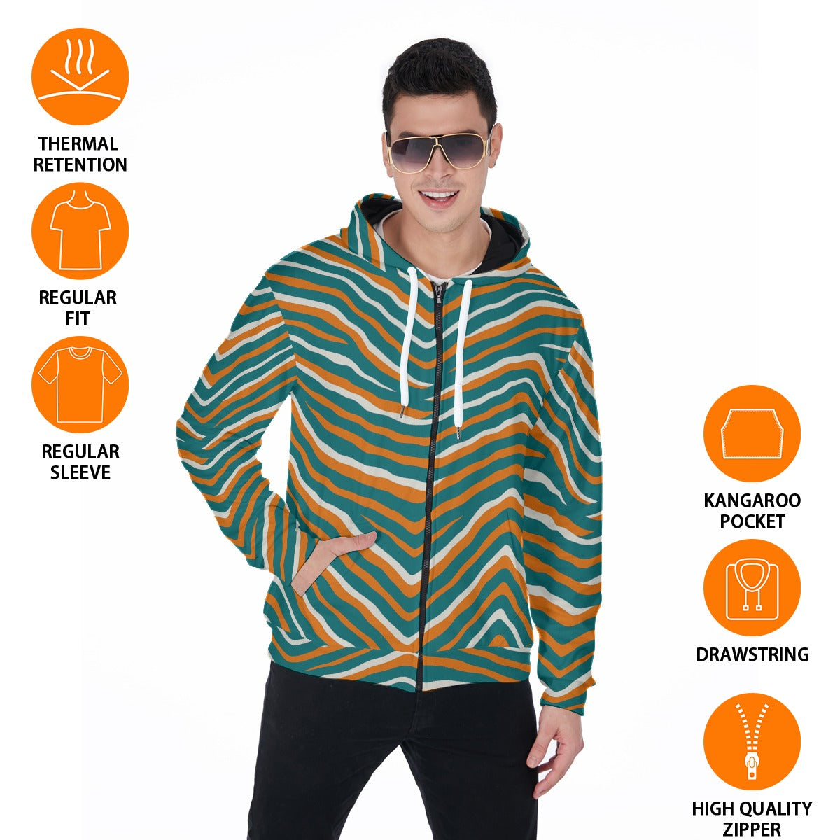 Miami Football Game Day All-Over Print Men's Heavy Fleece Zip Up Hoodie