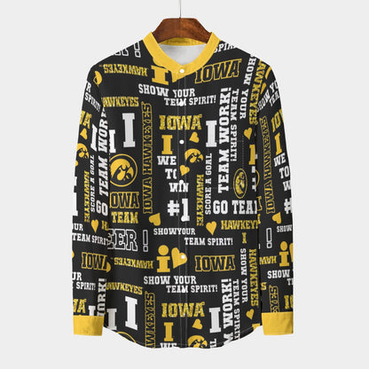 Iowa - Hawkeyes Stand Collar Shirt With Long Sleeve|110GSM Imitation Flax