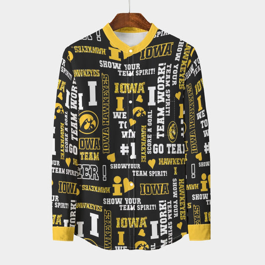 Iowa - Hawkeyes Stand Collar Shirt With Long Sleeve|110GSM Imitation Flax