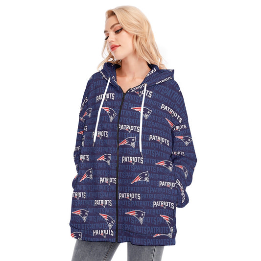 New England Football Game Day All-Over Print Women's Long Hoodie With Zipper Closure