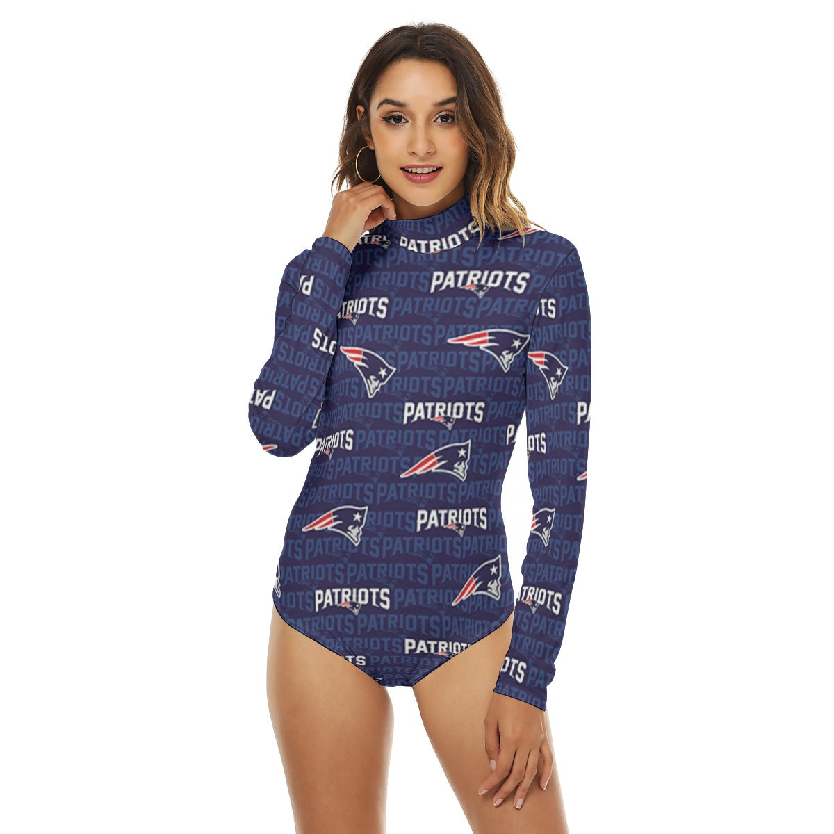 New England Football Game Day All-Over Print Women's Turtleneck Long Sleeve Bodysuit