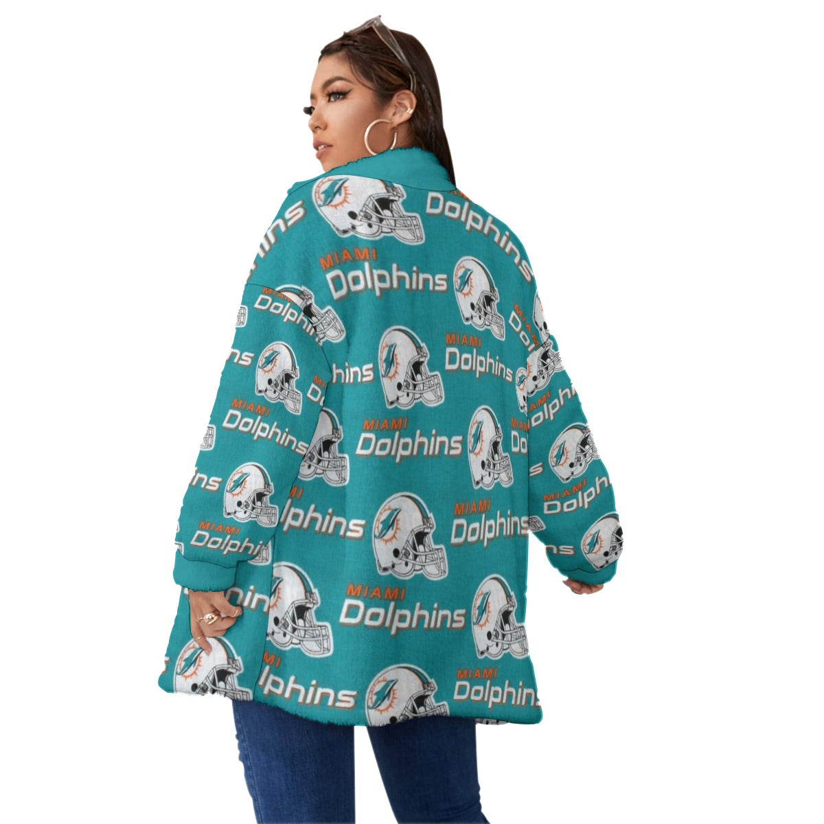 Miami Football Game Day All-Over Print Unisex Borg Fleece Stand-up Collar Coat With Zipper Closure(Plus Size)