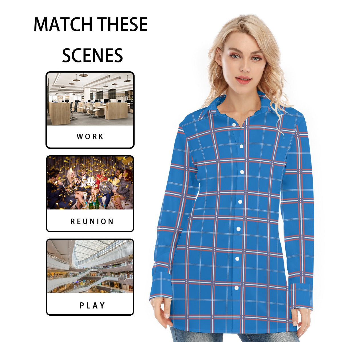 Kansas Tartan Plaid Jayhawks Women's Long Shirt