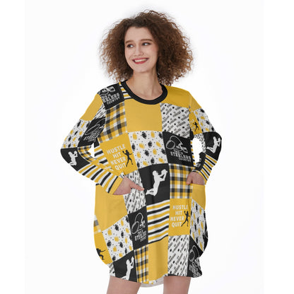 All-Over Print Women's Casual Loose Long Sleeve Dress With Pocket