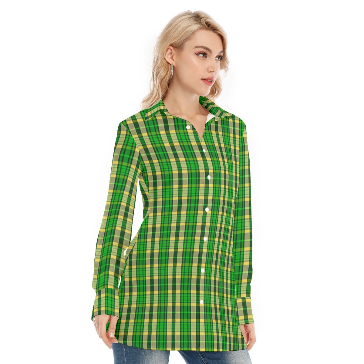 Oregon Tartan Plaid Ducks Women's Long Shirt |115GSM Cotton poplin